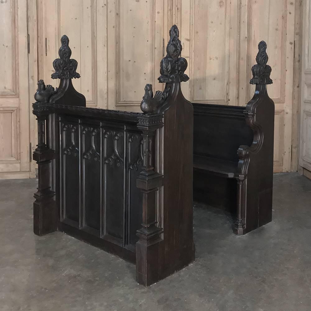 Mid-19th Century 19th Century French Gothic Choir Pew with Kneeler