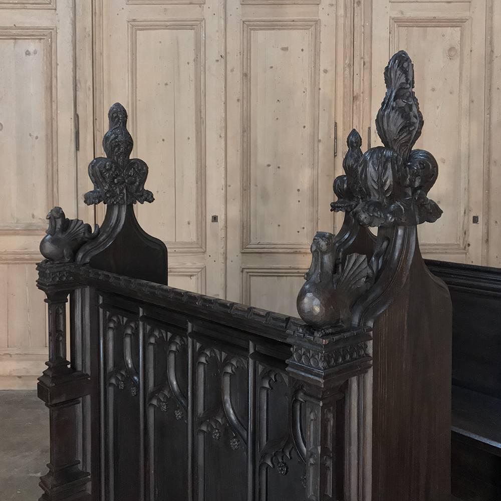 Oak 19th Century French Gothic Choir Pew with Kneeler