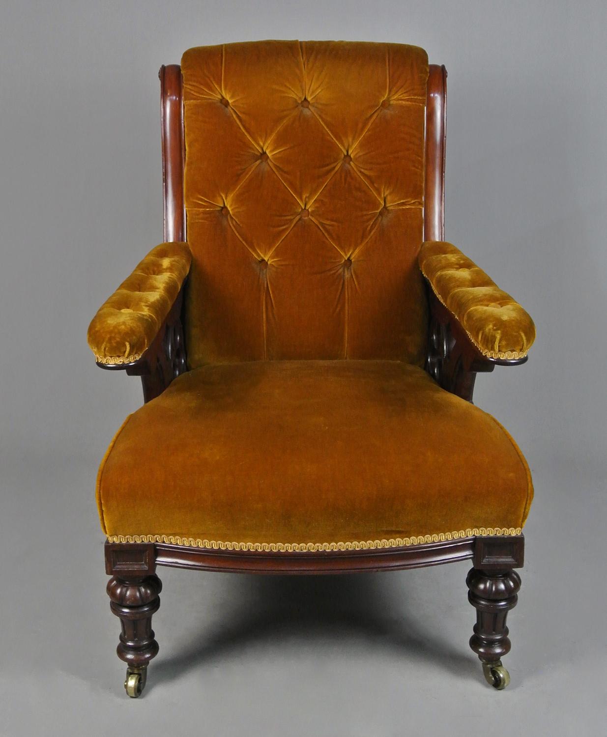 19th Century Gothic Fireside Chair in the Manner of Holland & Sons c. 1880 In Good Condition In Heathfield, GB
