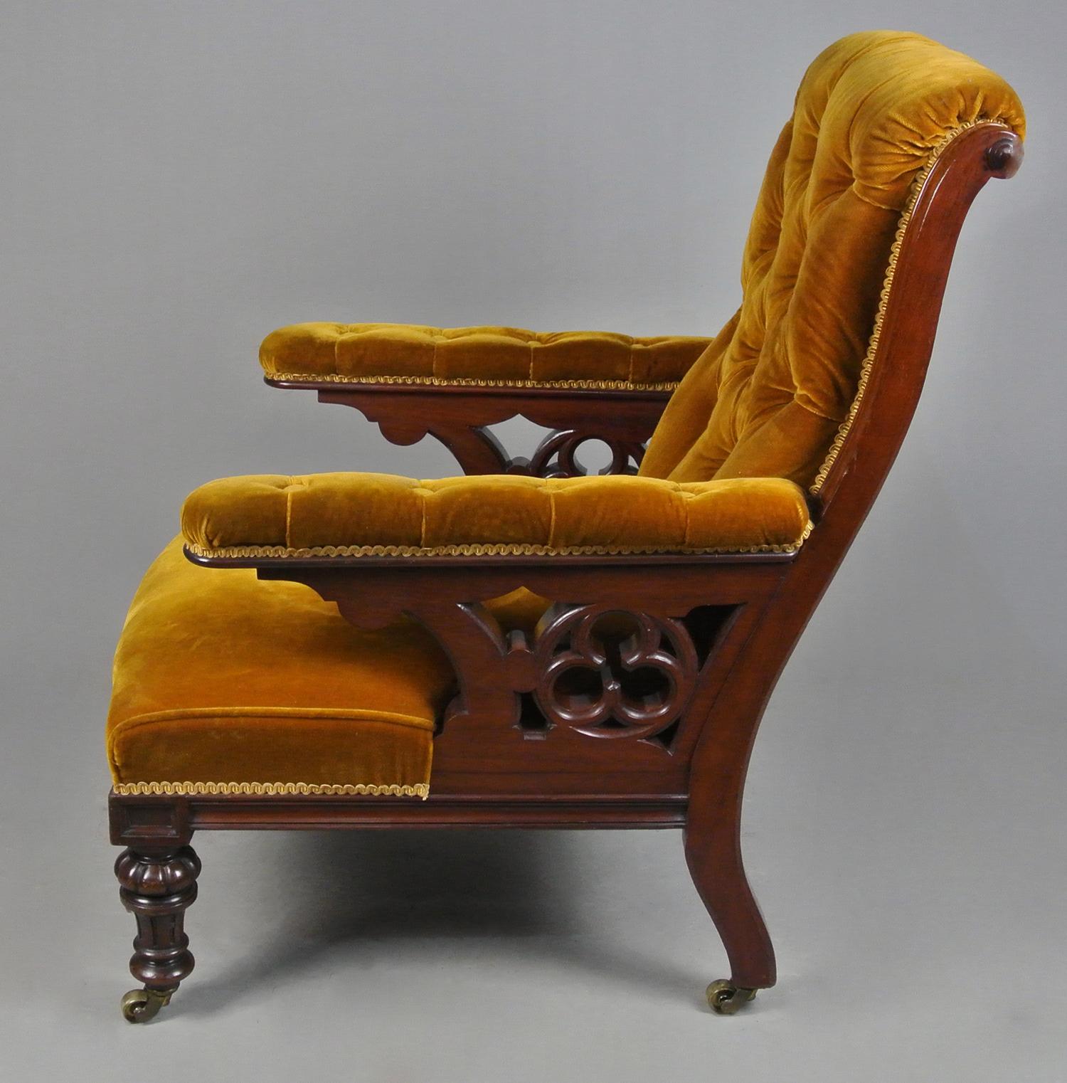 Mahogany 19th Century Gothic Fireside Chair in the Manner of Holland & Sons c. 1880