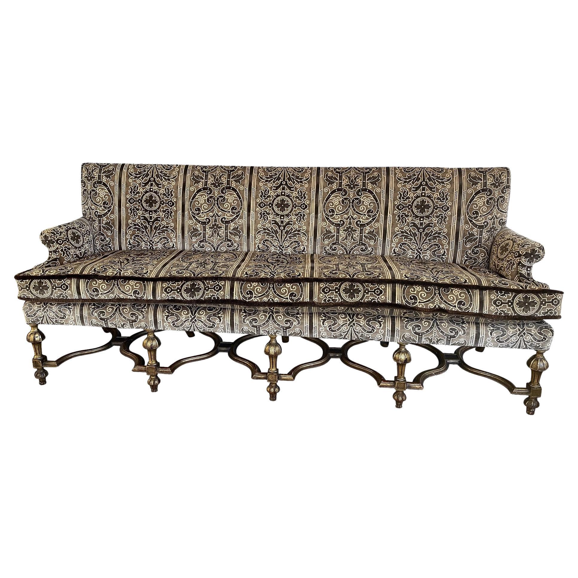 19th Century Gothic Gilded Bergamo Velvet Settee