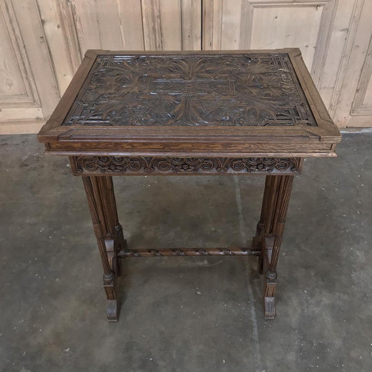 Hand-Carved 19th Century Gothic Oak Collector's Table For Sale