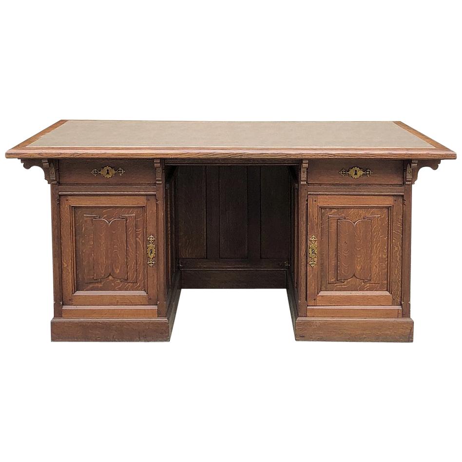 19th Century Gothic Oak Executive Desk
