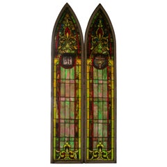 19th Century Gothic Pair Stained Glass Windows of Monumental Size
