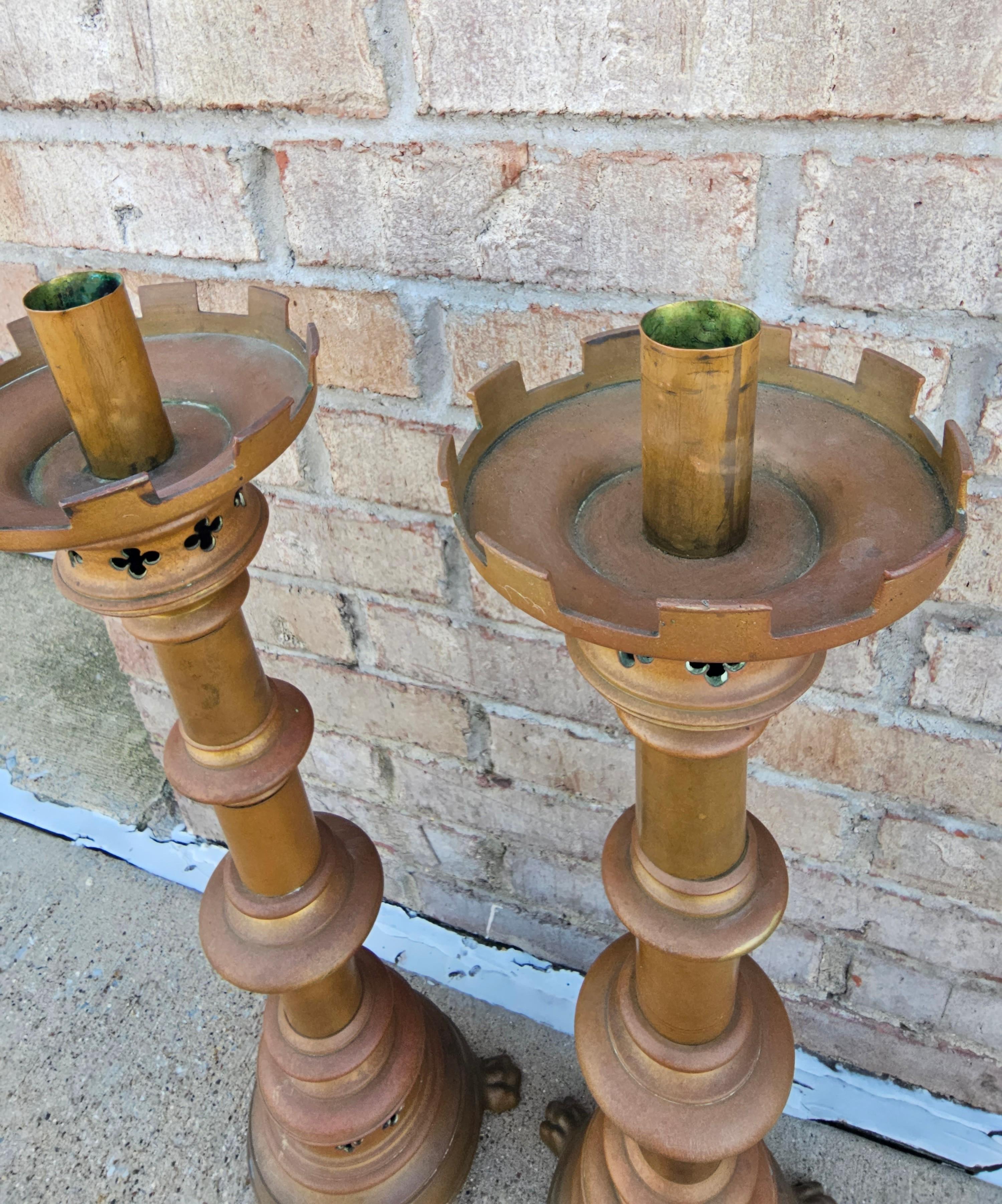 19th Century Gothic Revival Bronze Altar Candlestick Pair  For Sale 6