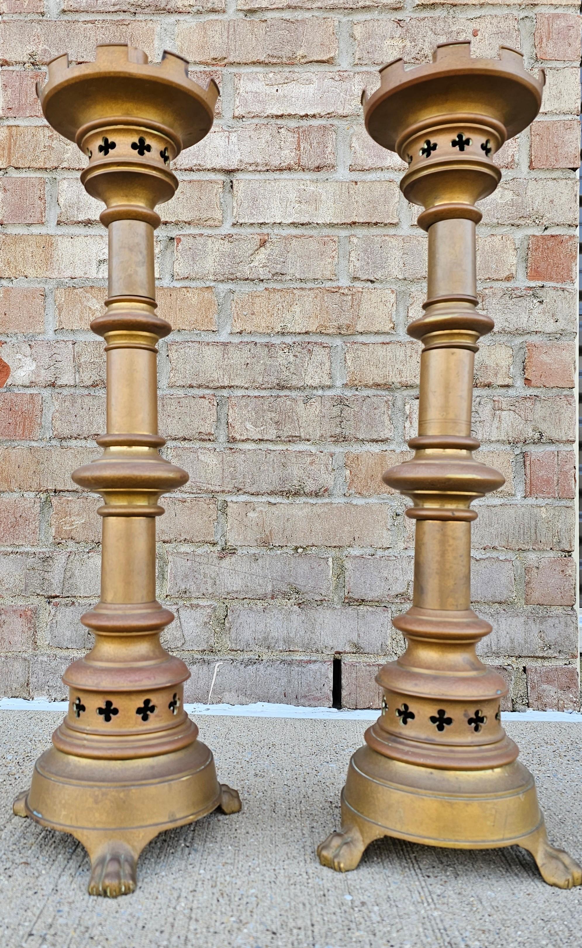 19th Century Gothic Revival Bronze Altar Candlestick Pair  For Sale 8