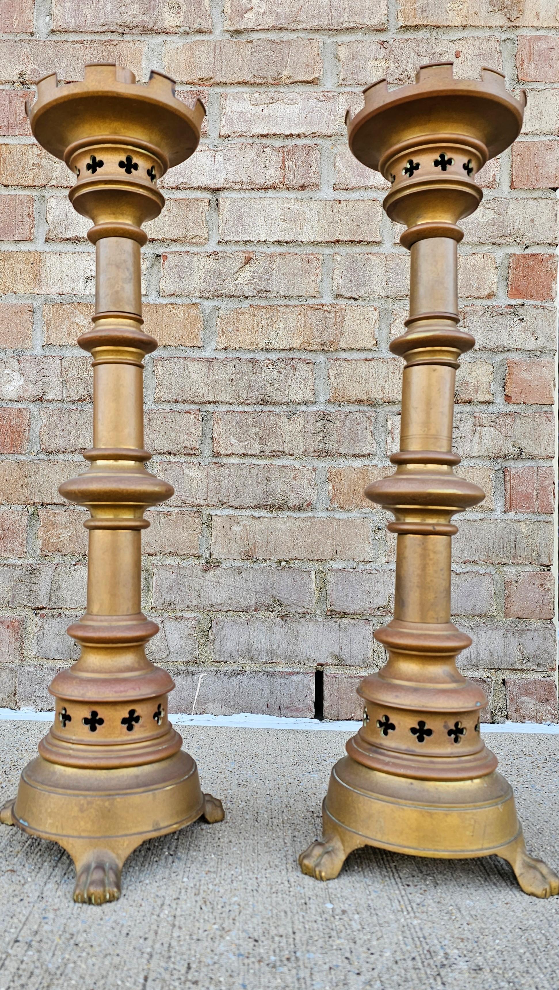 19th Century Gothic Revival Bronze Altar Candlestick Pair  For Sale 13