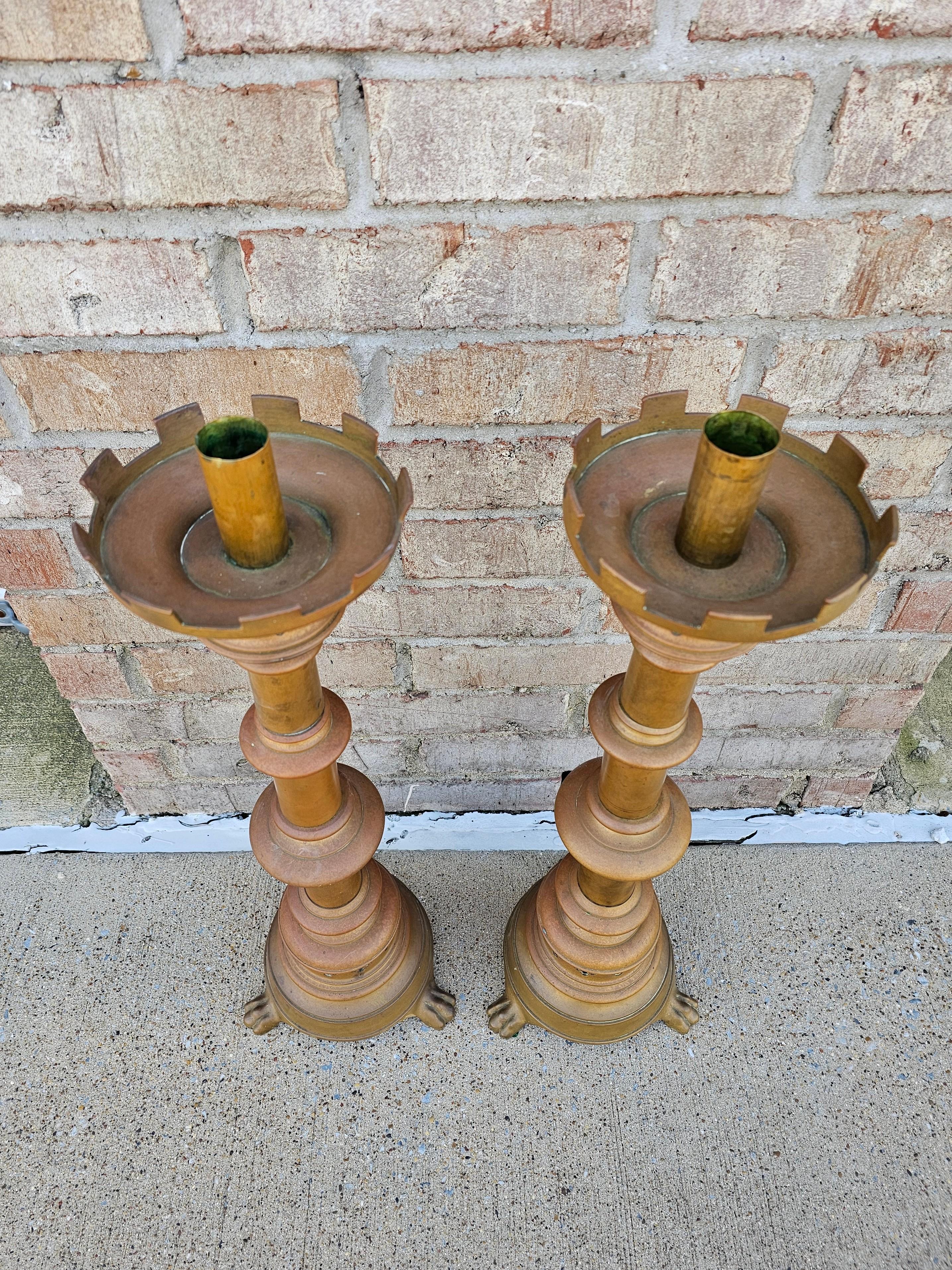 19th Century Gothic Revival Bronze Altar Candlestick Pair  For Sale 4