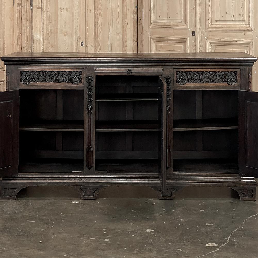 Hand-Carved 19th Century Gothic Revival Buffet, Credenza, Sideboard