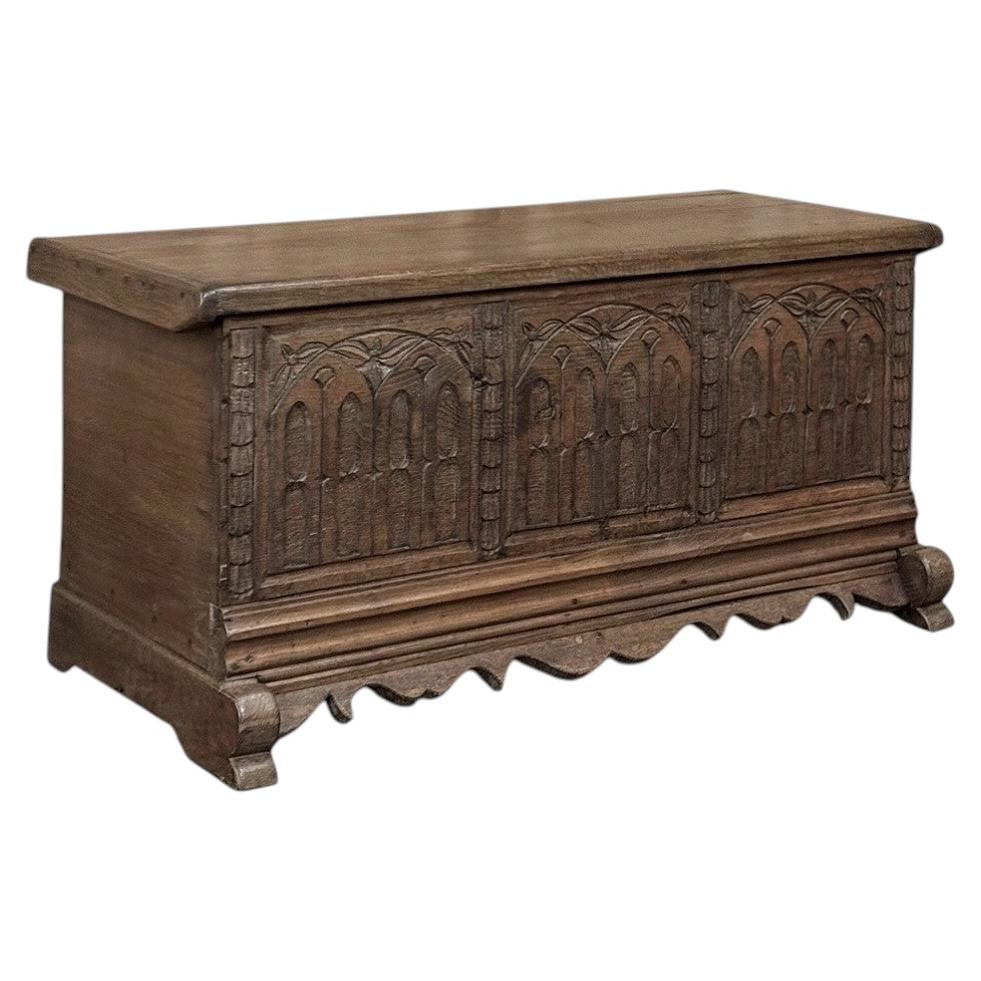 19th Century Gothic Revival Carved Oak Trunk with Hand-Forged Ironwork