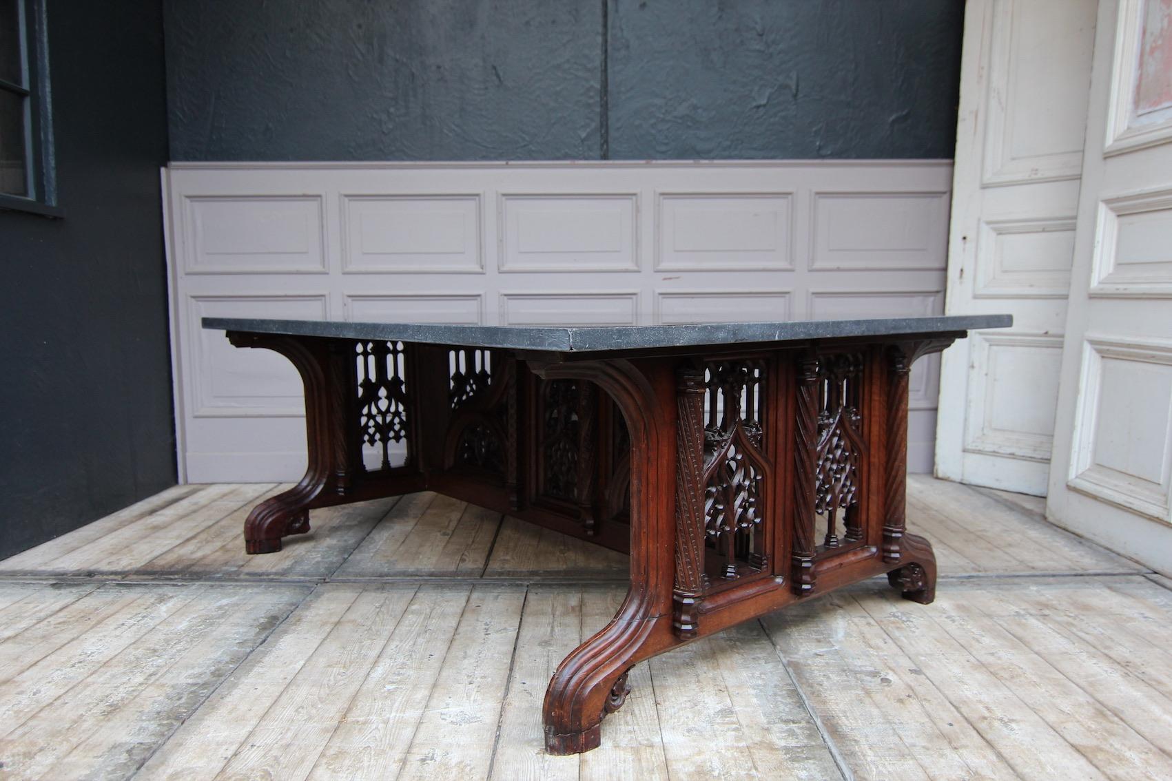 European 19th Century Gothic Revival Center Table with Granite Top