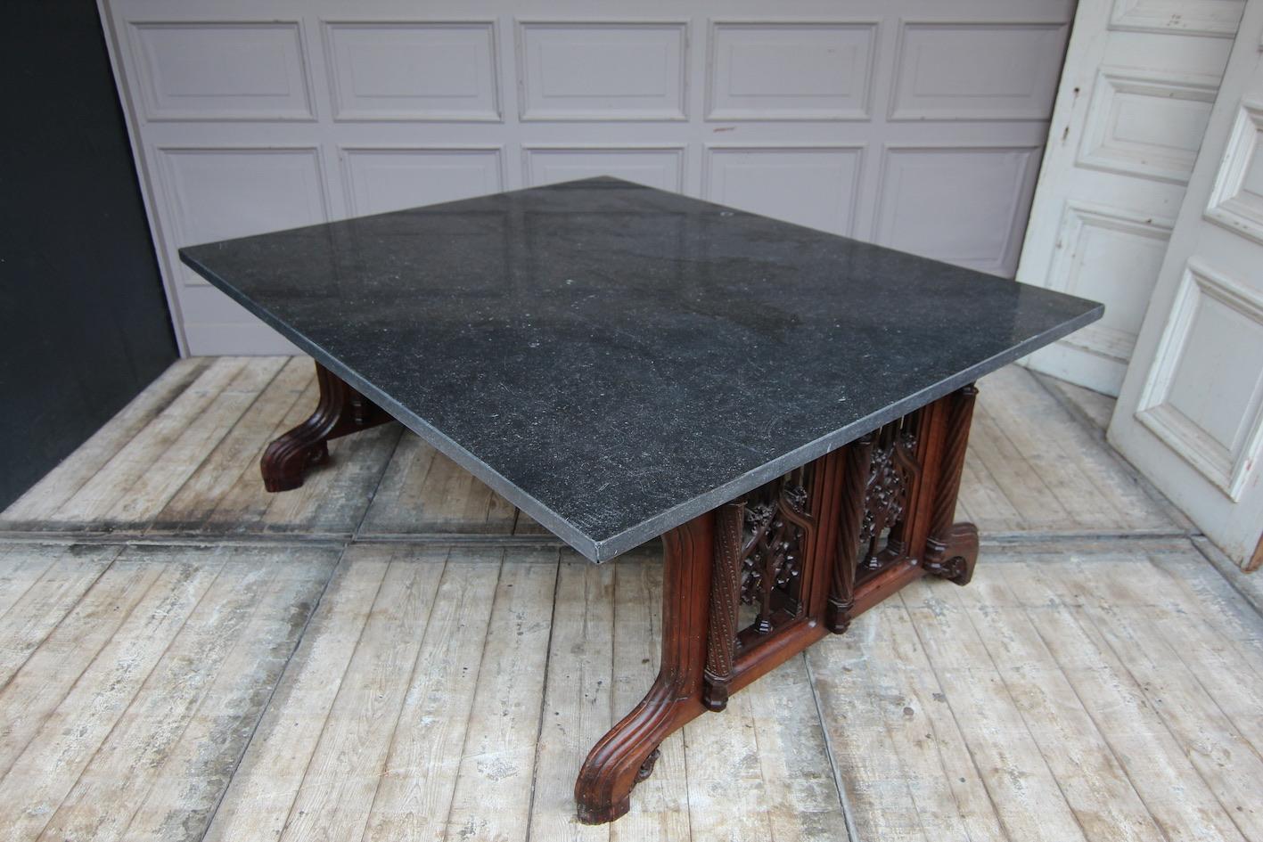 Carved 19th Century Gothic Revival Center Table with Granite Top