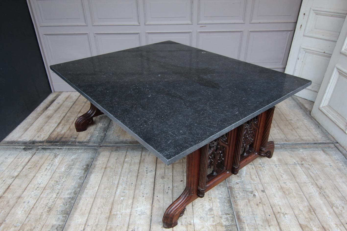 19th Century Gothic Revival Center Table with Granite Top 1