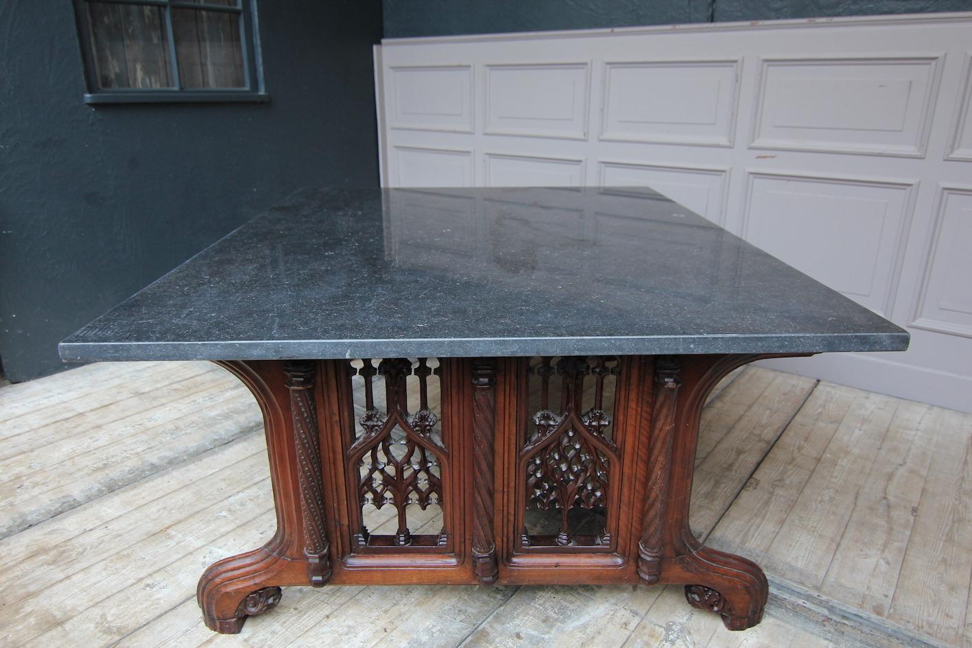 19th Century Gothic Revival Center Table with Granite Top 2