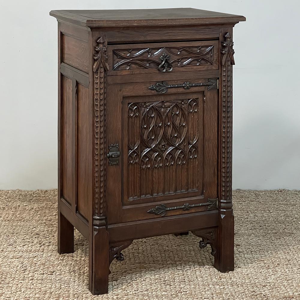 19th Century Gothic Revival Confiturier ~ Cabinet celebrates the majesty of the style that dates back to the middle of the 12th century in France!  The top, sides and legs are all crafted with a restrained elegance that includes careful attention to
