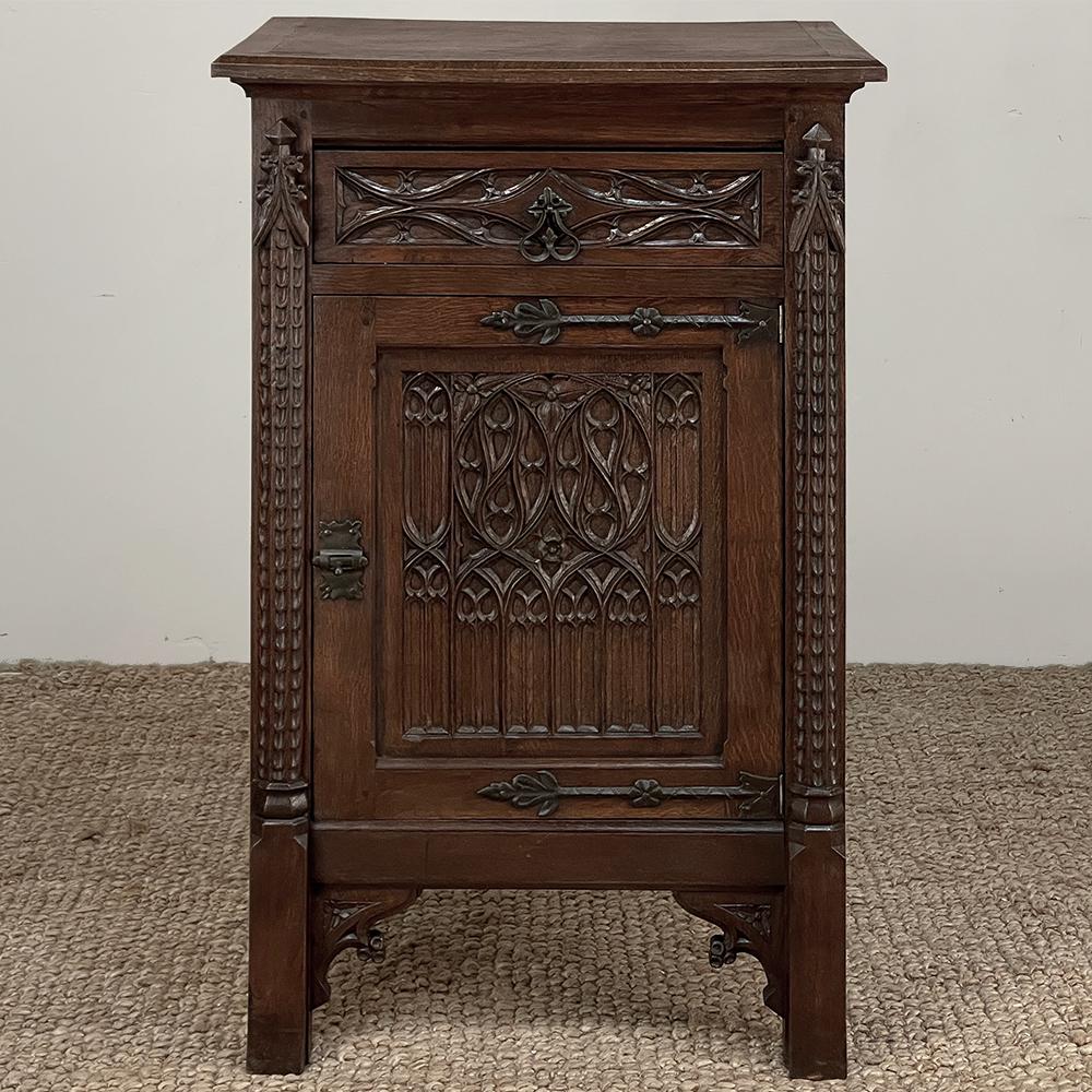 Hand-Carved 19th Century Gothic Revival Confiturier ~ Cabinet For Sale