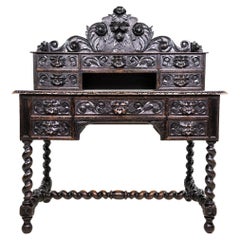 19th Century Gothic Revival Green Man Carved Oak Desk
