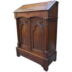 Antique 19th Century Gothic Revival Lectern Cabinet with Church Window like Doors