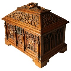 19th Century Gothic Revival Oak Sarcophagus Shaped Casket