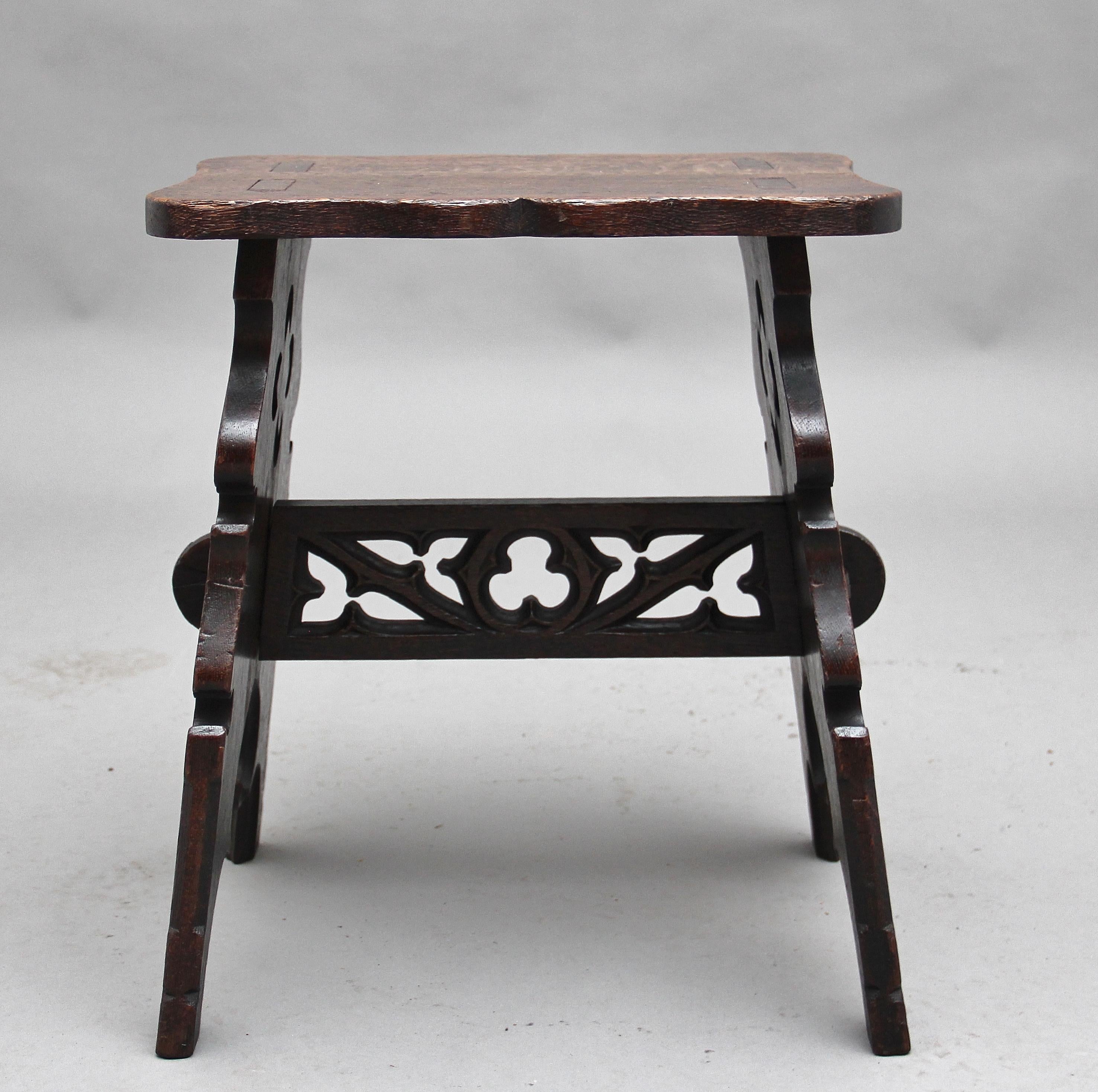 British 19th Century Gothic Revival Oak Stool For Sale