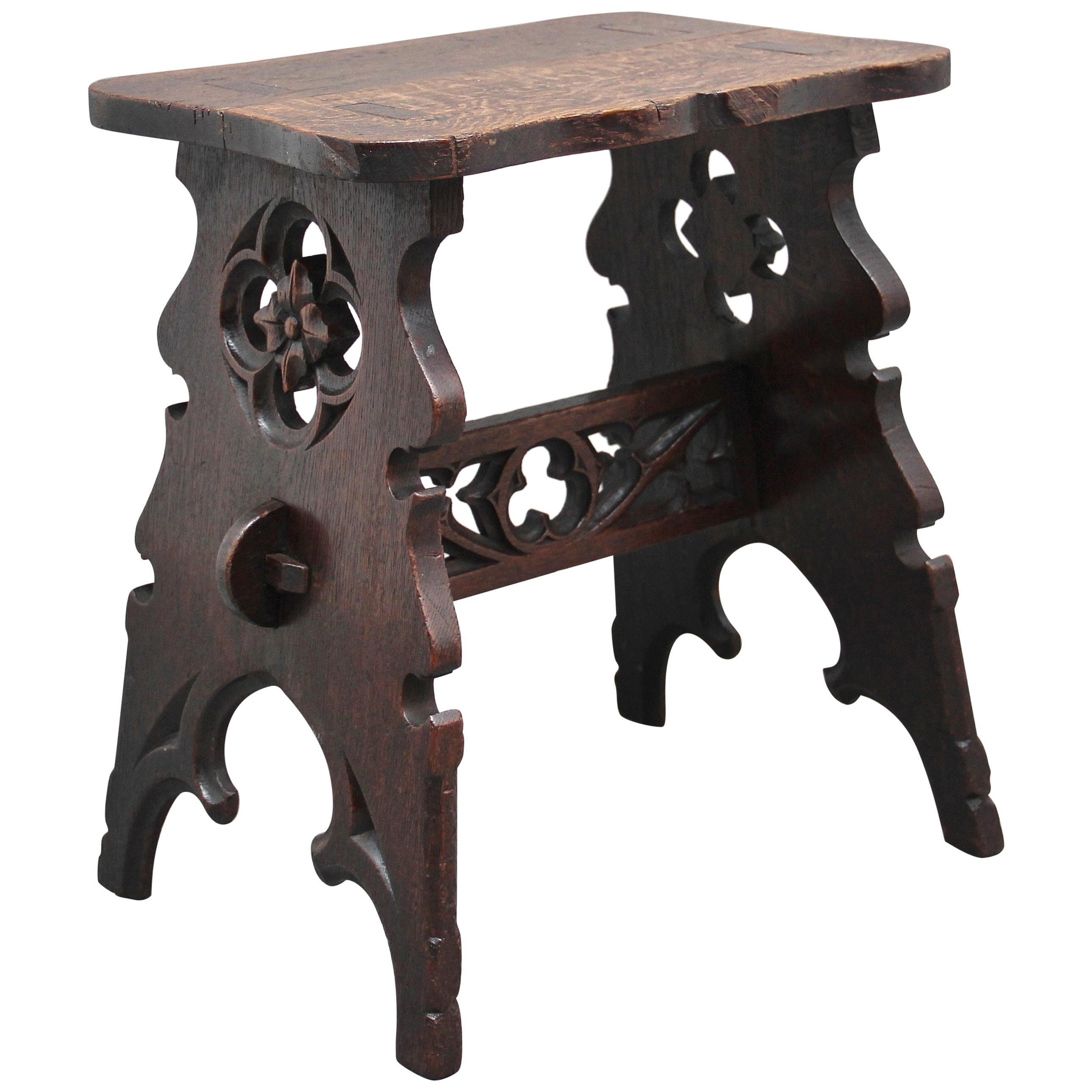 19th Century Gothic Revival Oak Stool For Sale