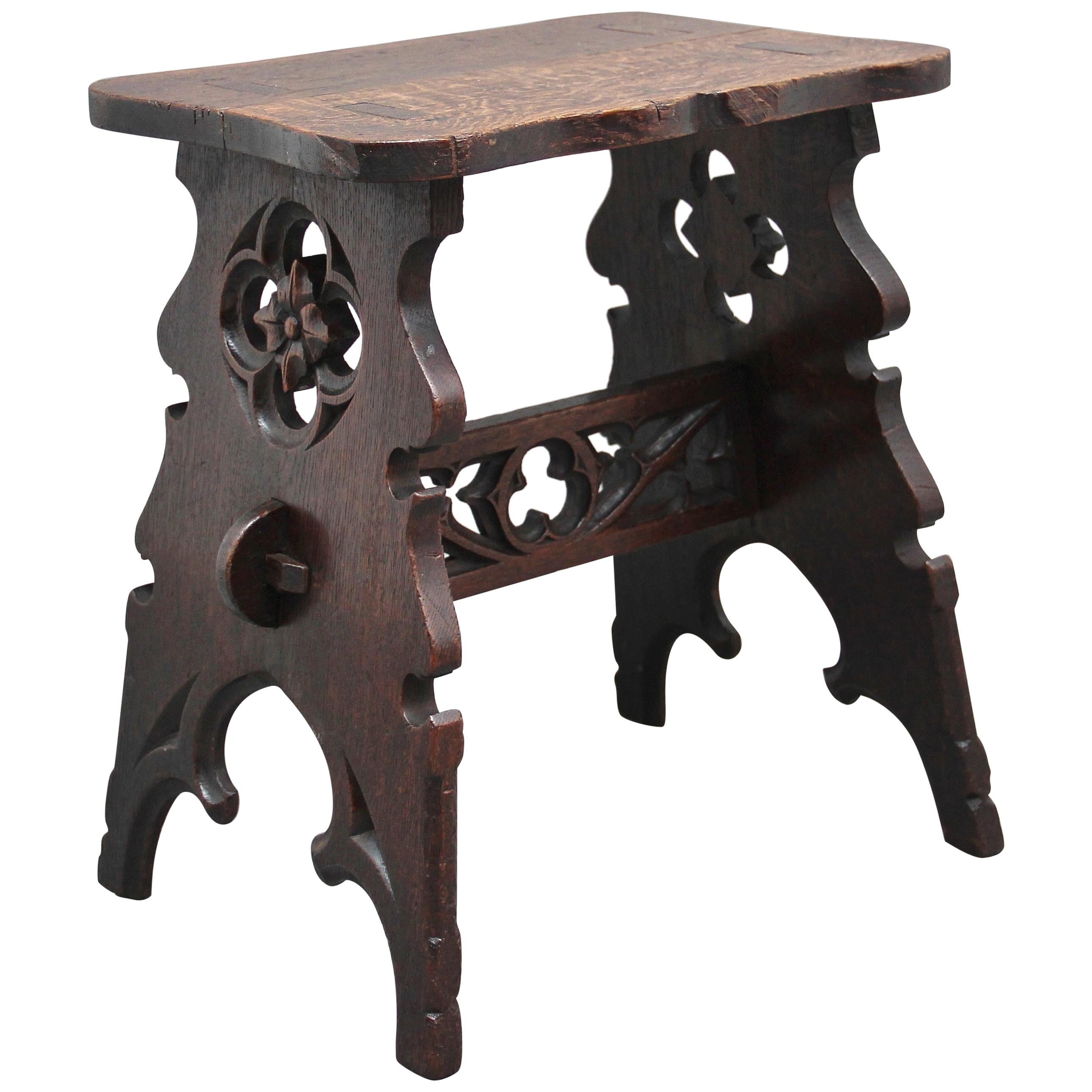 19th Century Gothic Revival Oak Stool