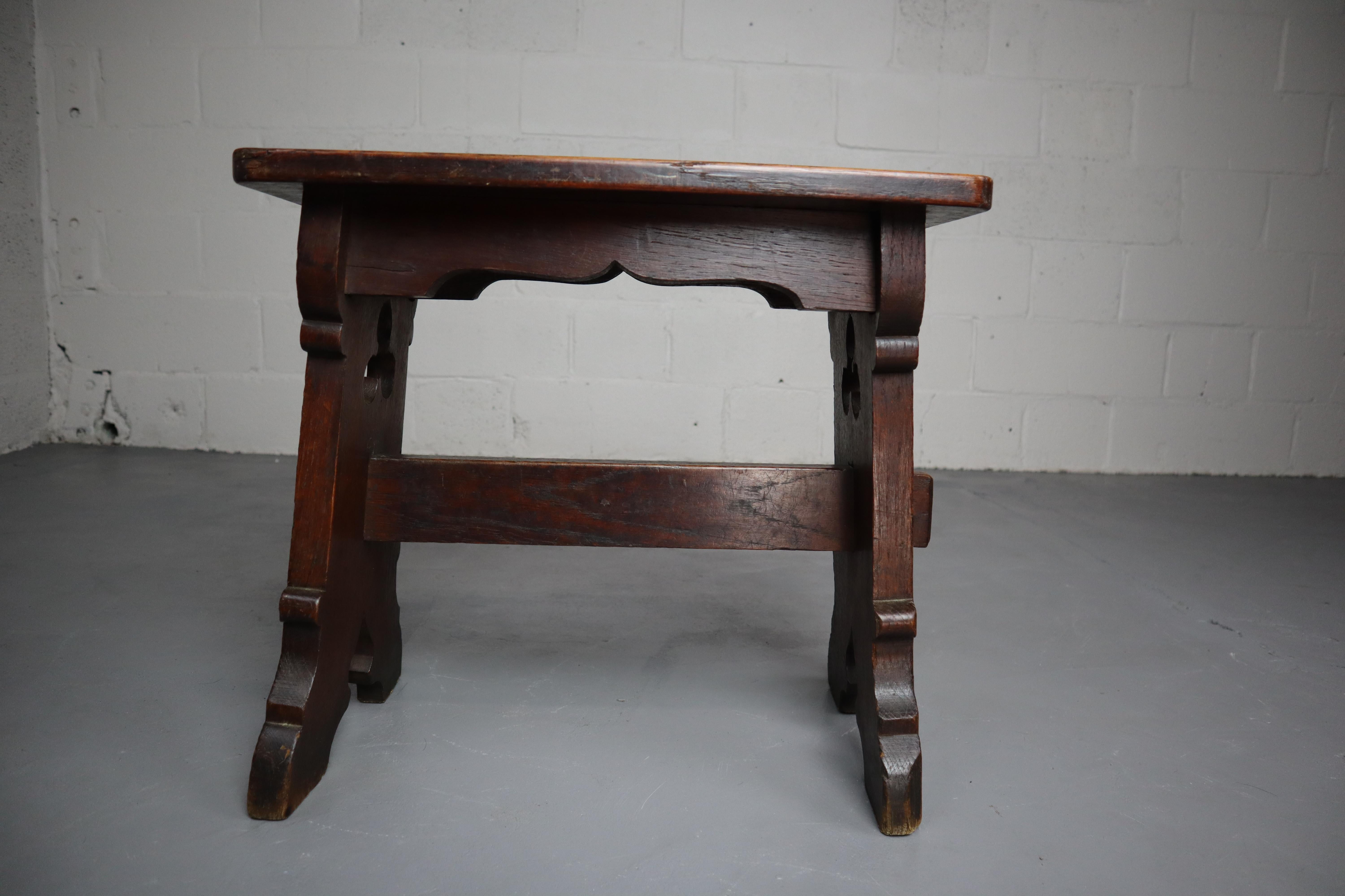19th Century, Gothic Revival Oak Stool with Hand Carved Elements 5
