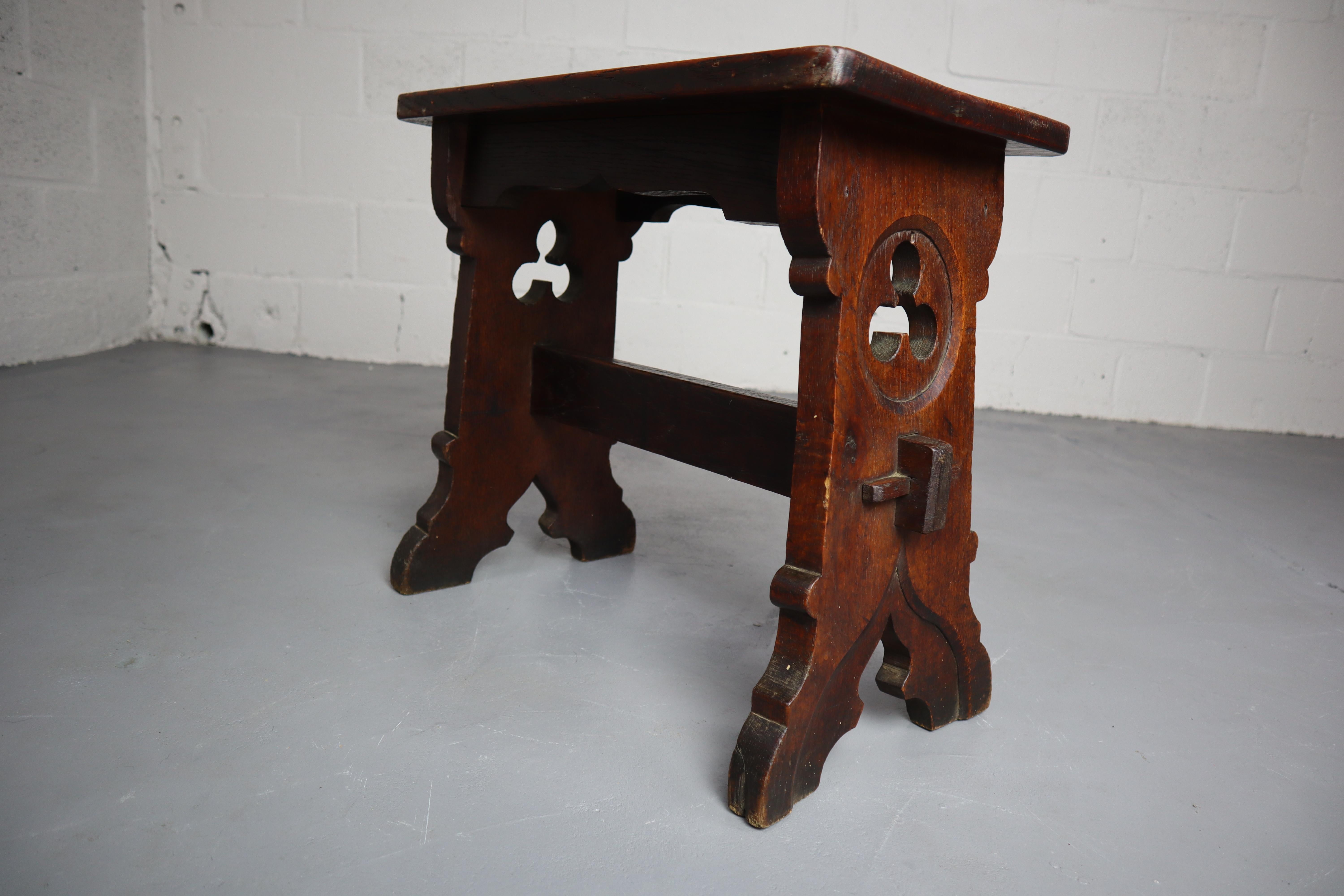 19th Century, Gothic Revival Oak Stool with Hand Carved Elements 3