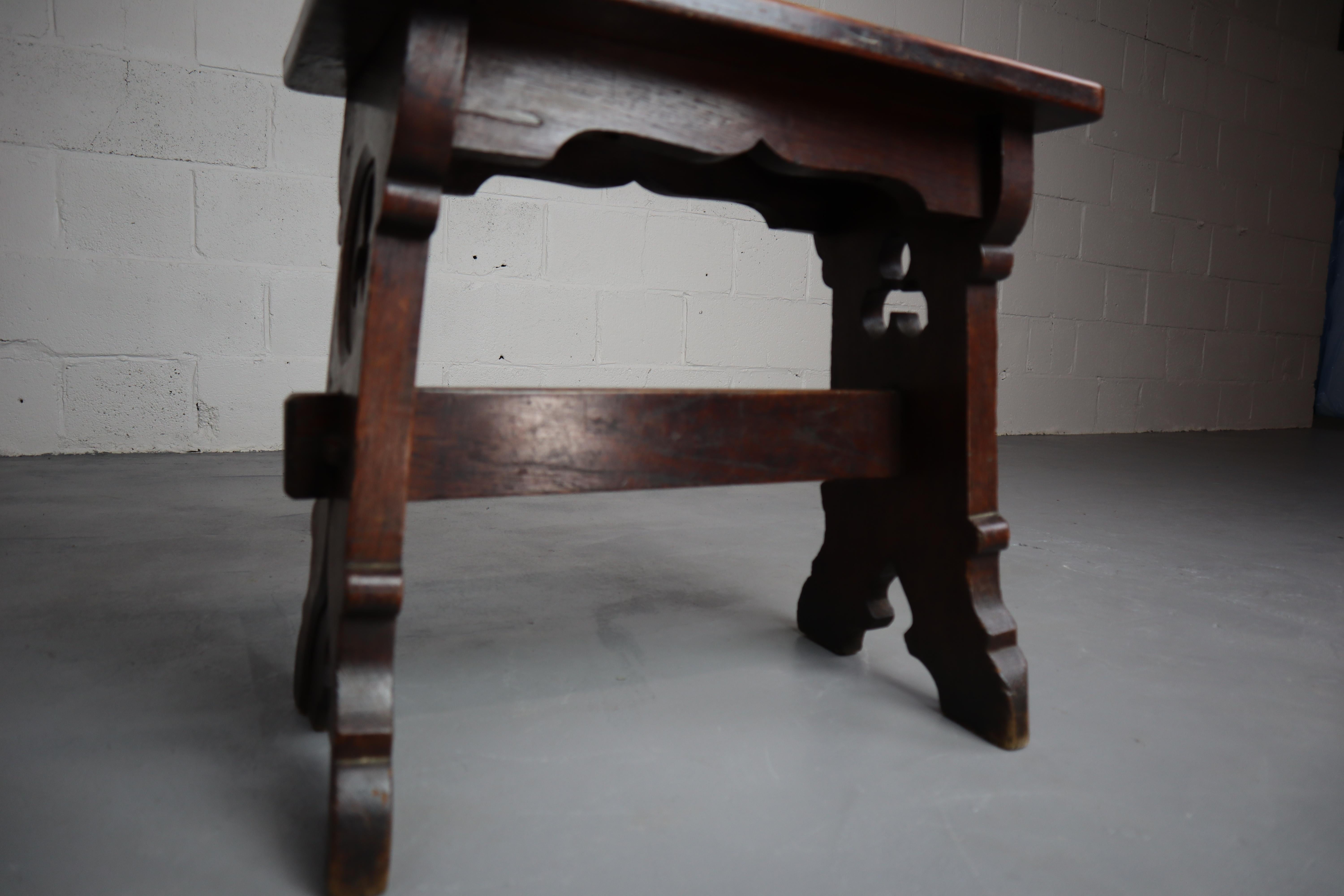 19th Century, Gothic Revival Oak Stool with Hand Carved Elements 4