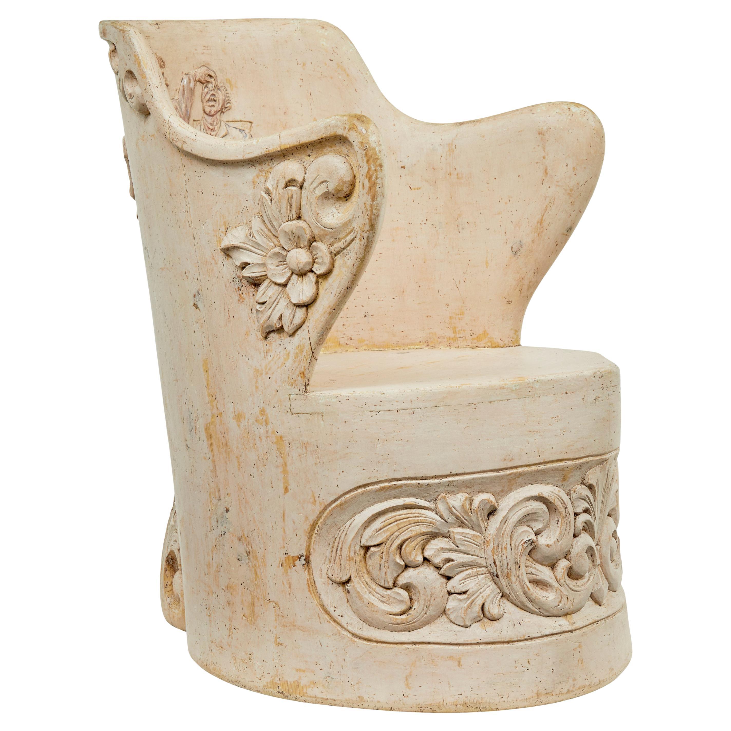 19th century gothic revival painted dug out chair im Angebot