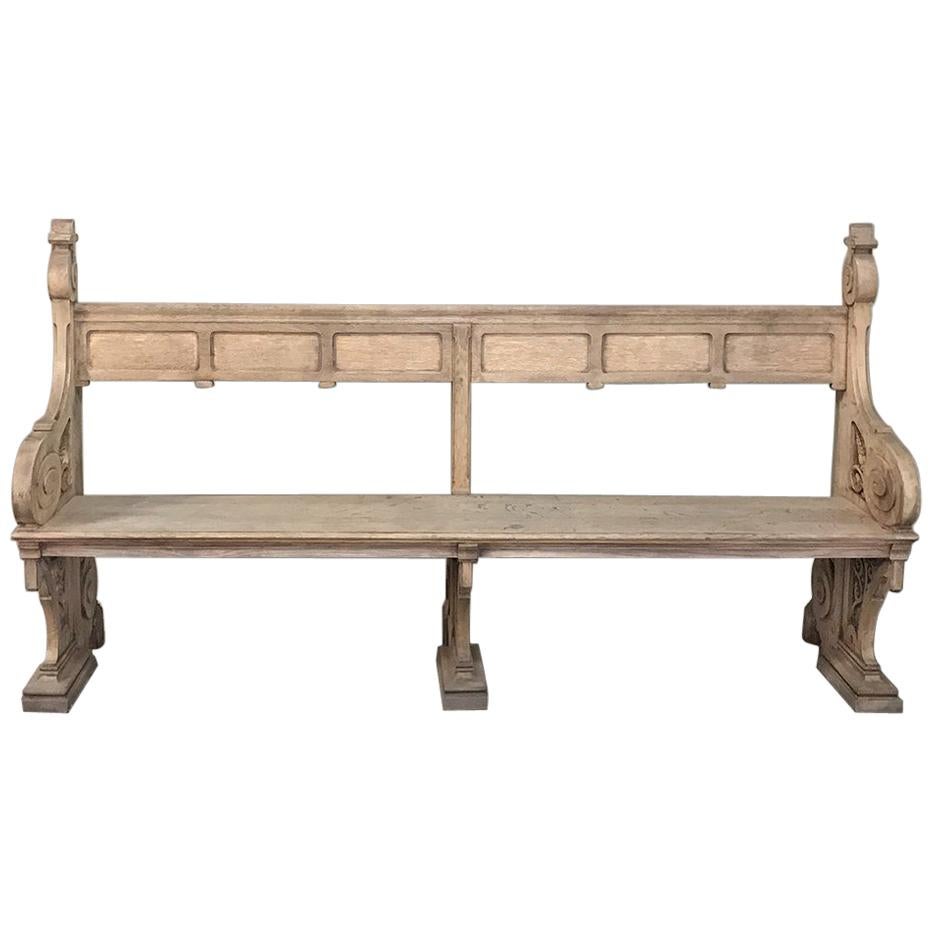 19th Century Gothic Stripped Oak Church Pew