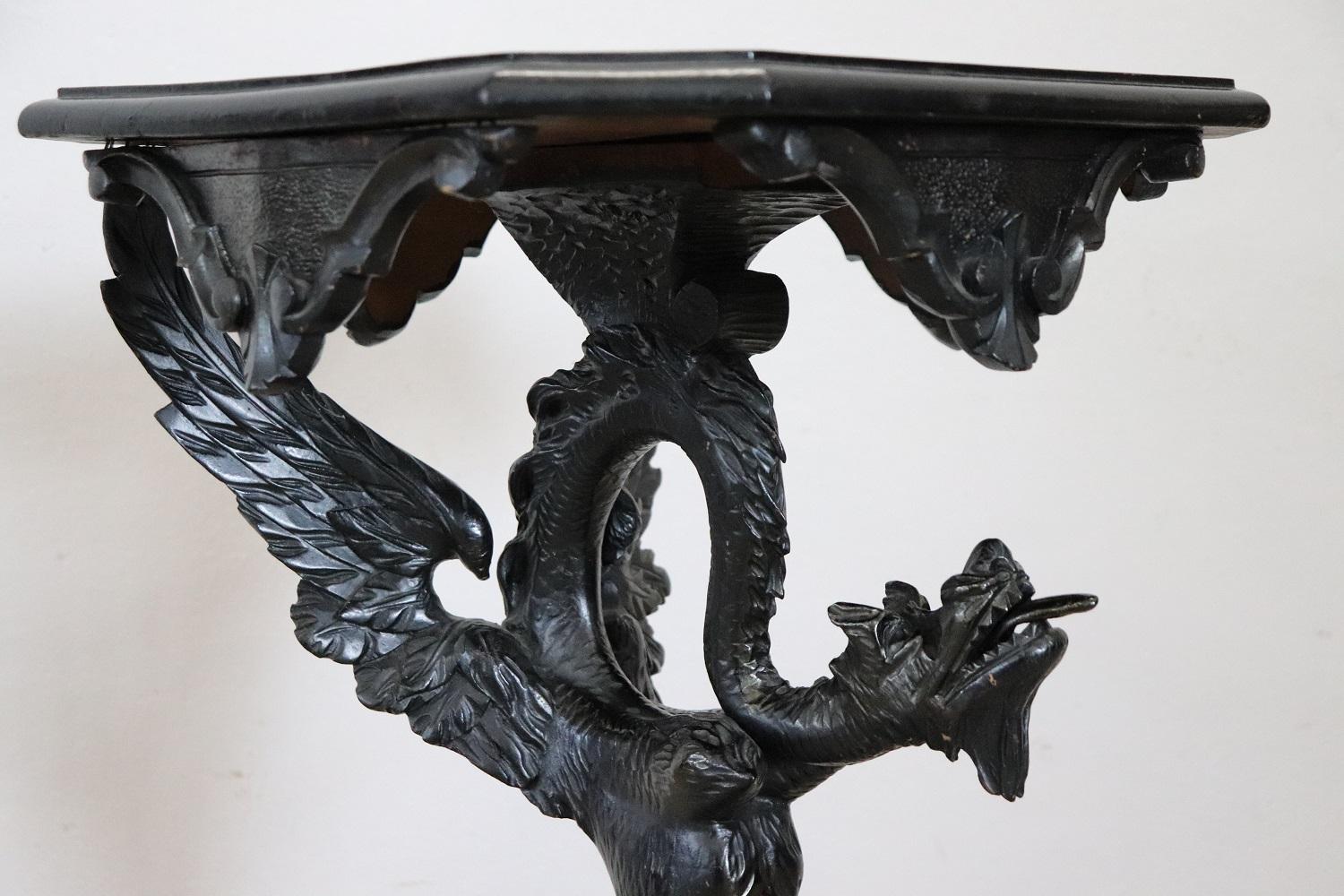 Italian 19th Century Gothic Syle Carved Walnut Gueridon Table or Pedestal Table