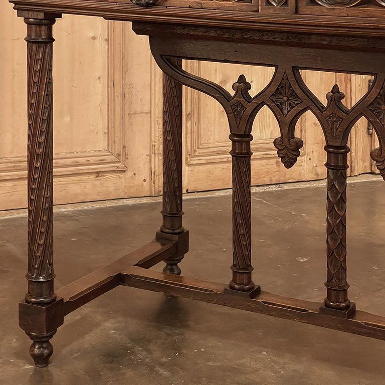 19th Century Gothic Walnut Writing Desk, End Table For Sale at 1stDibs
