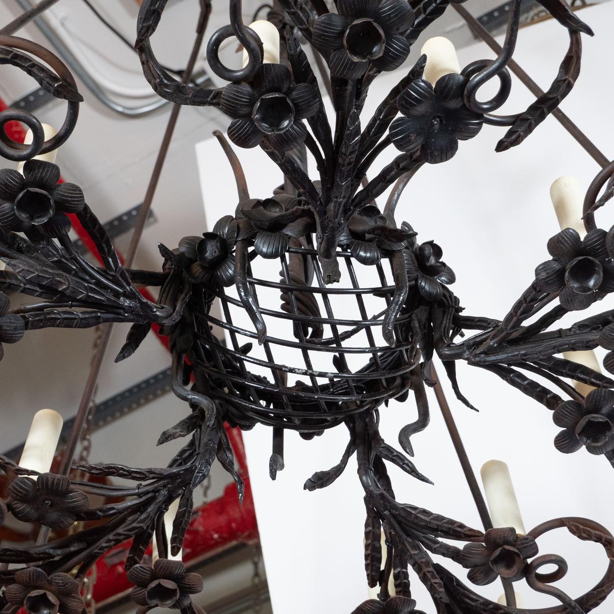 19th Century Gothic Wrought Iron Chandelier For Sale 6