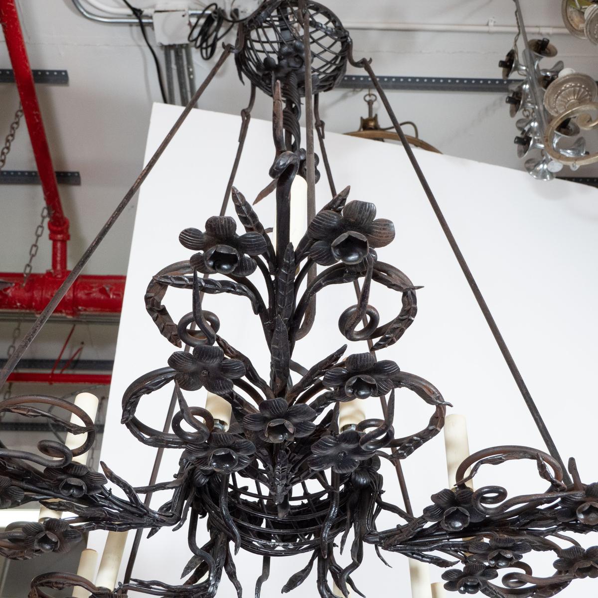 19th Century Gothic Wrought Iron Chandelier For Sale 9