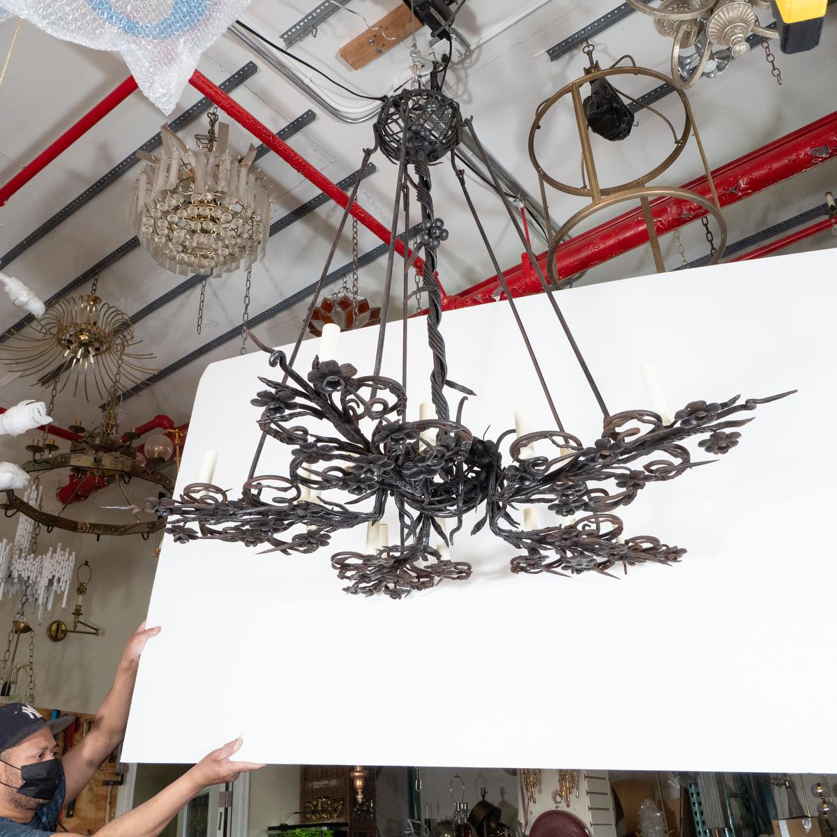 French 19th Century Gothic Wrought Iron Chandelier For Sale