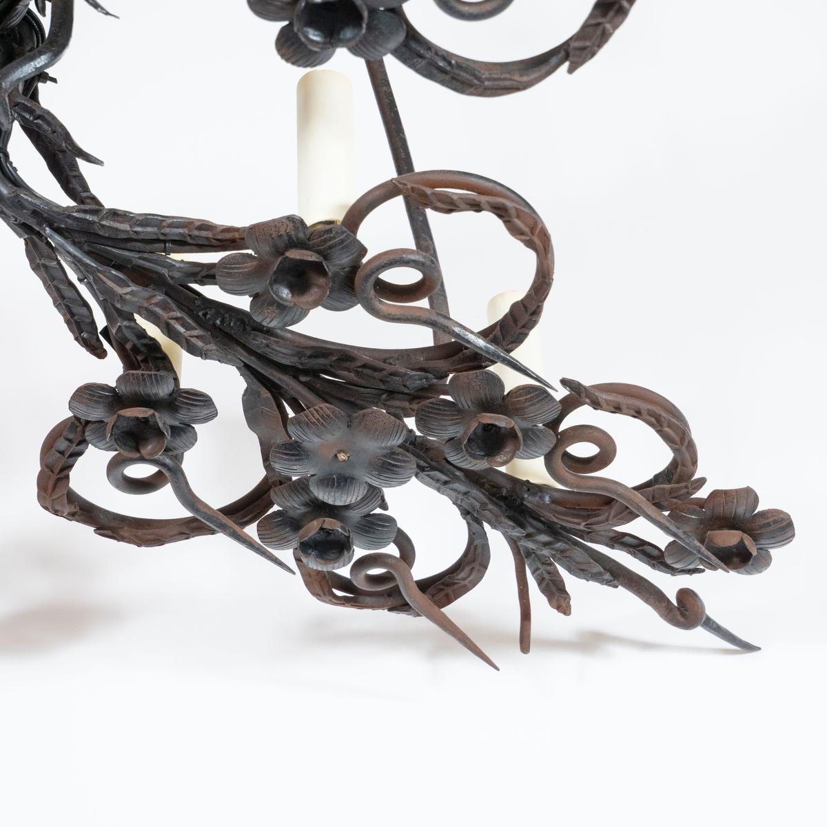 19th Century Gothic Wrought Iron Chandelier In Good Condition For Sale In Tarrytown, NY