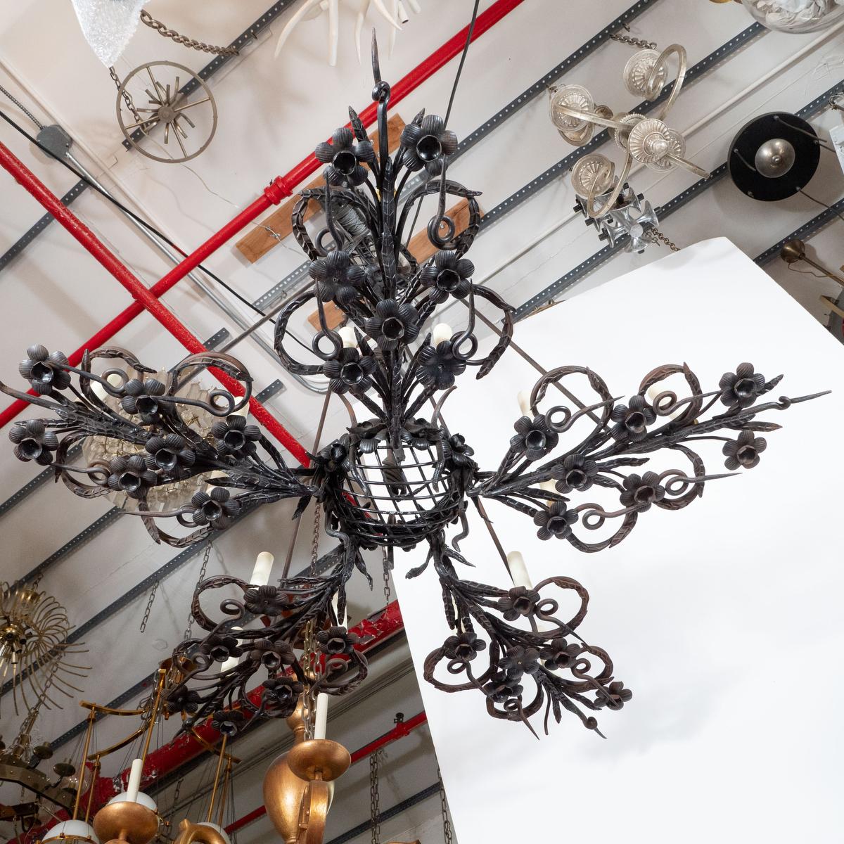 19th Century Gothic Wrought Iron Chandelier For Sale 5