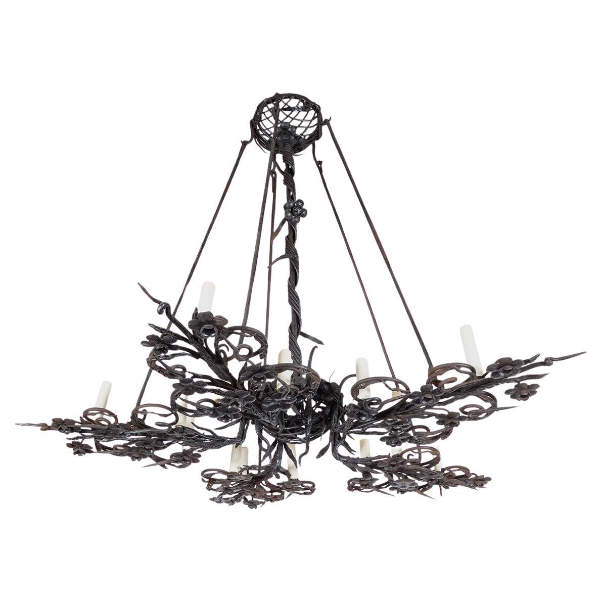 19th Century Gothic Wrought Iron Chandelier For Sale