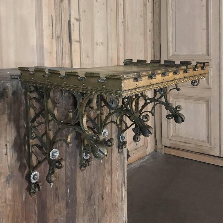 19th Century Gothic Wrought Iron HandPainted Wall Shelf from Chapel at 1stDibs