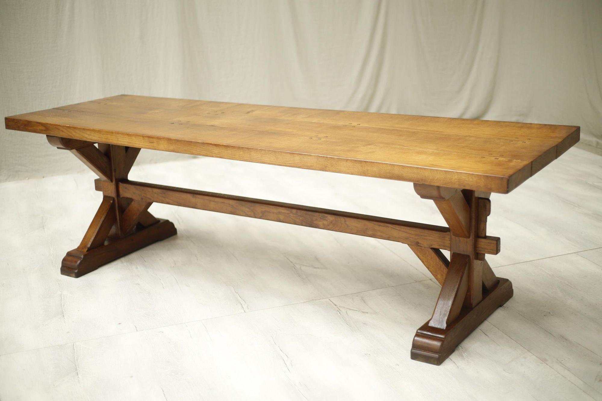 19th Century Gothic X Frame Oak Dining Table 9