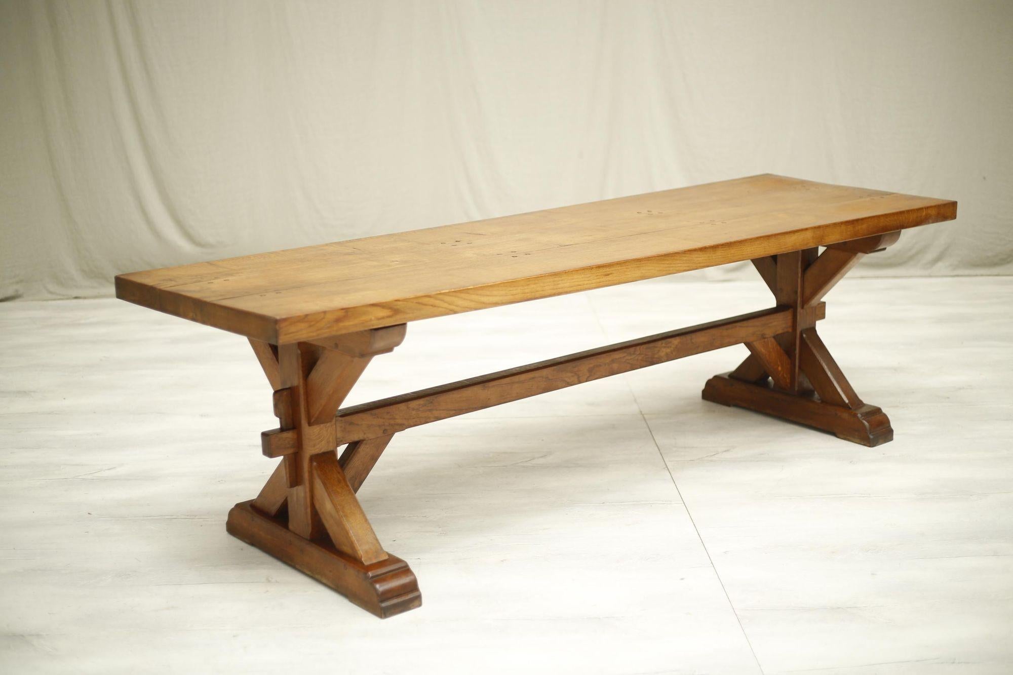19th Century Gothic X Frame Oak Dining Table In Excellent Condition In Malton, GB