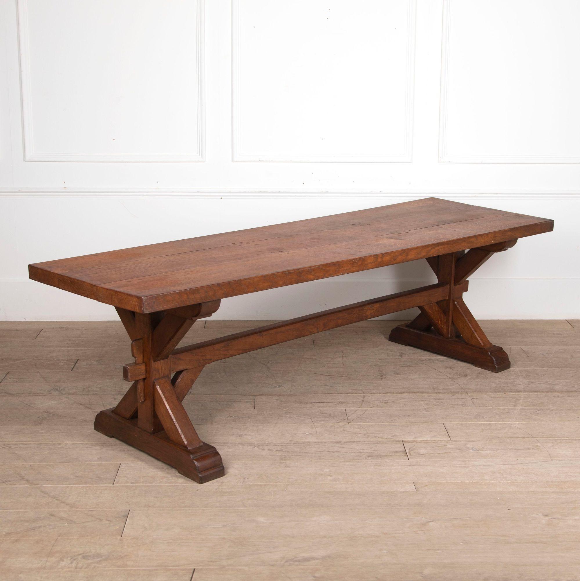 19th Century Gothic X Frame Oak Dining Table 3