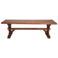 Mesa de comedor gótica de roble con marco en X del siglo XIX