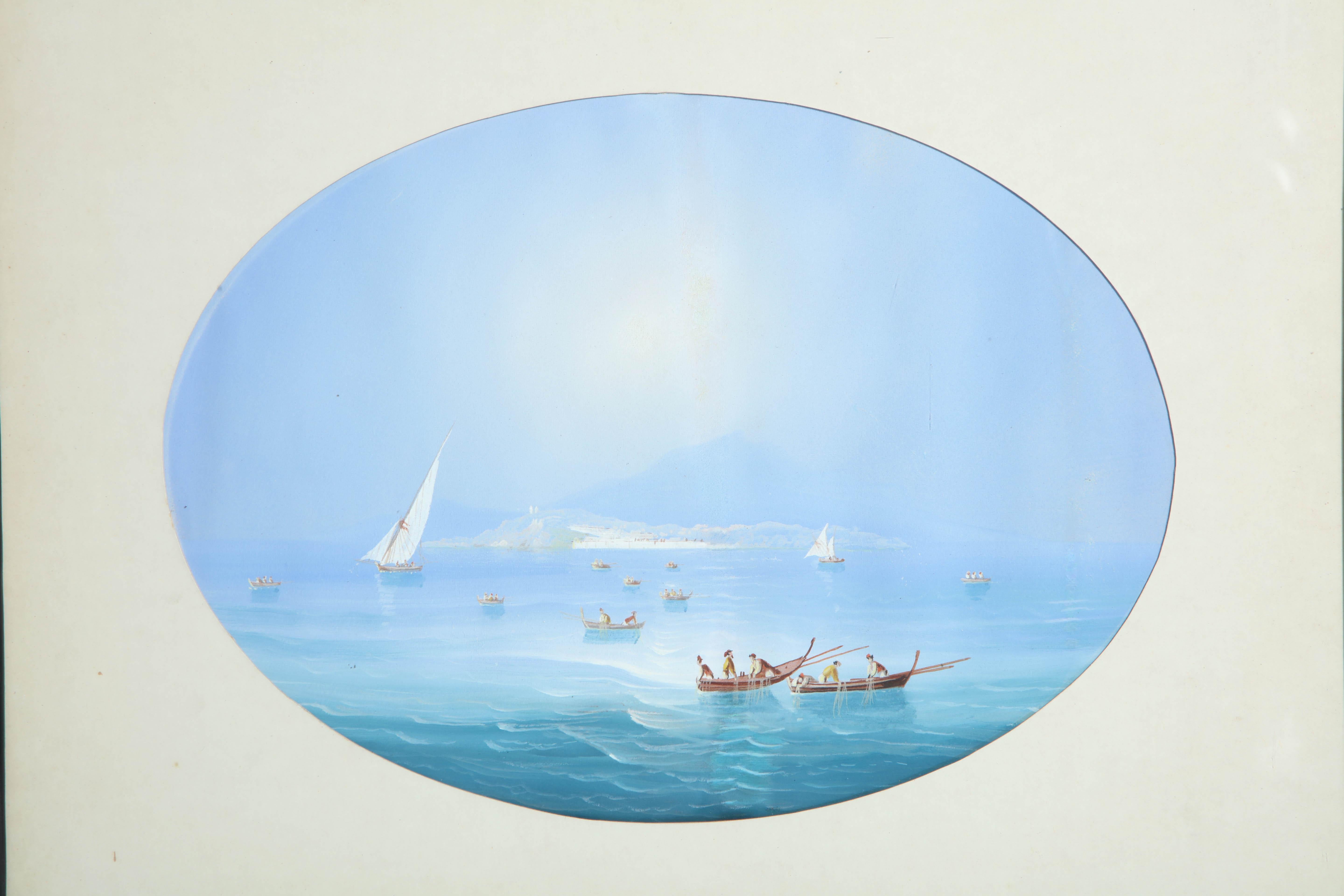 19th century Italian gouache of the bay of Naples.