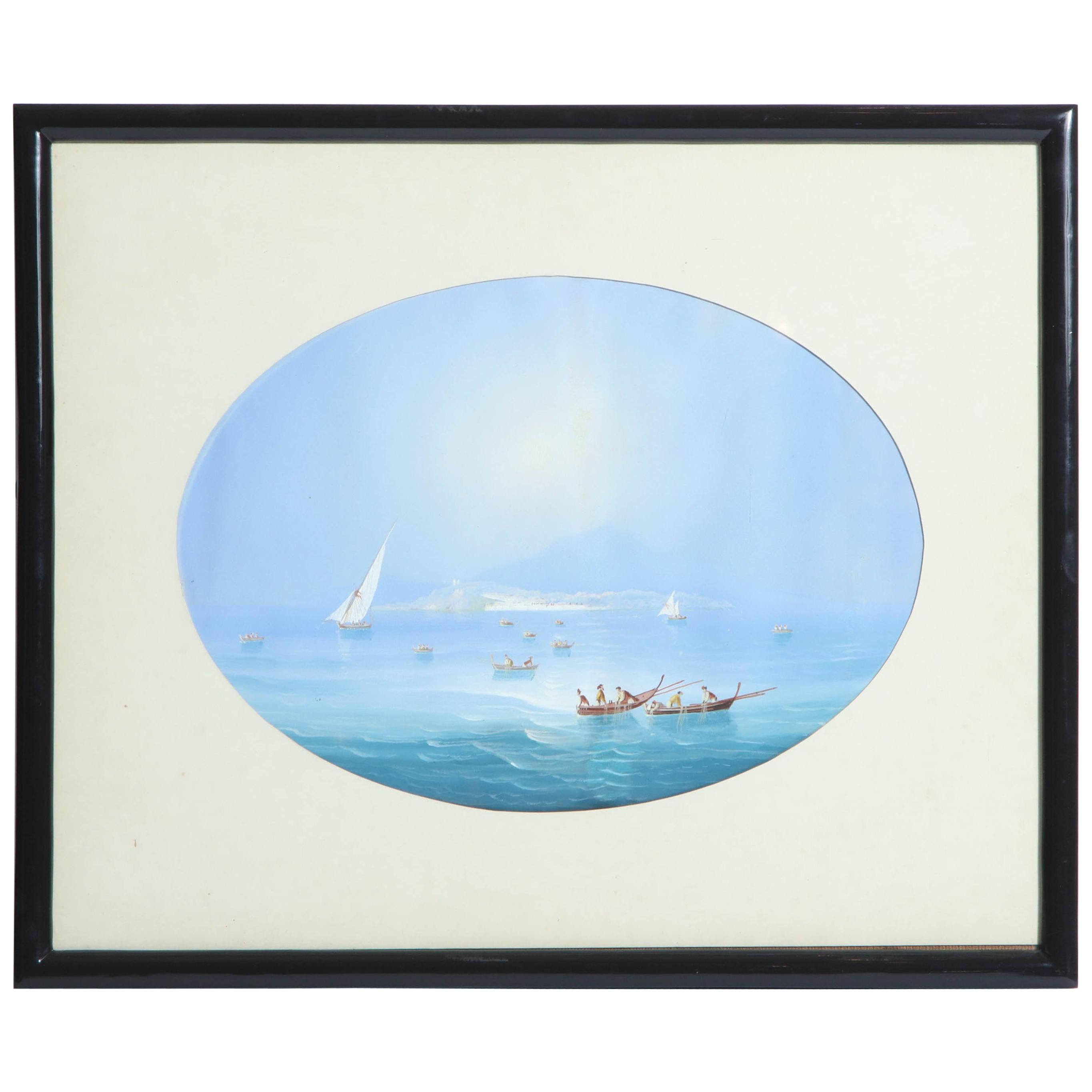 19th Century Gouache of the Bay of Naples For Sale