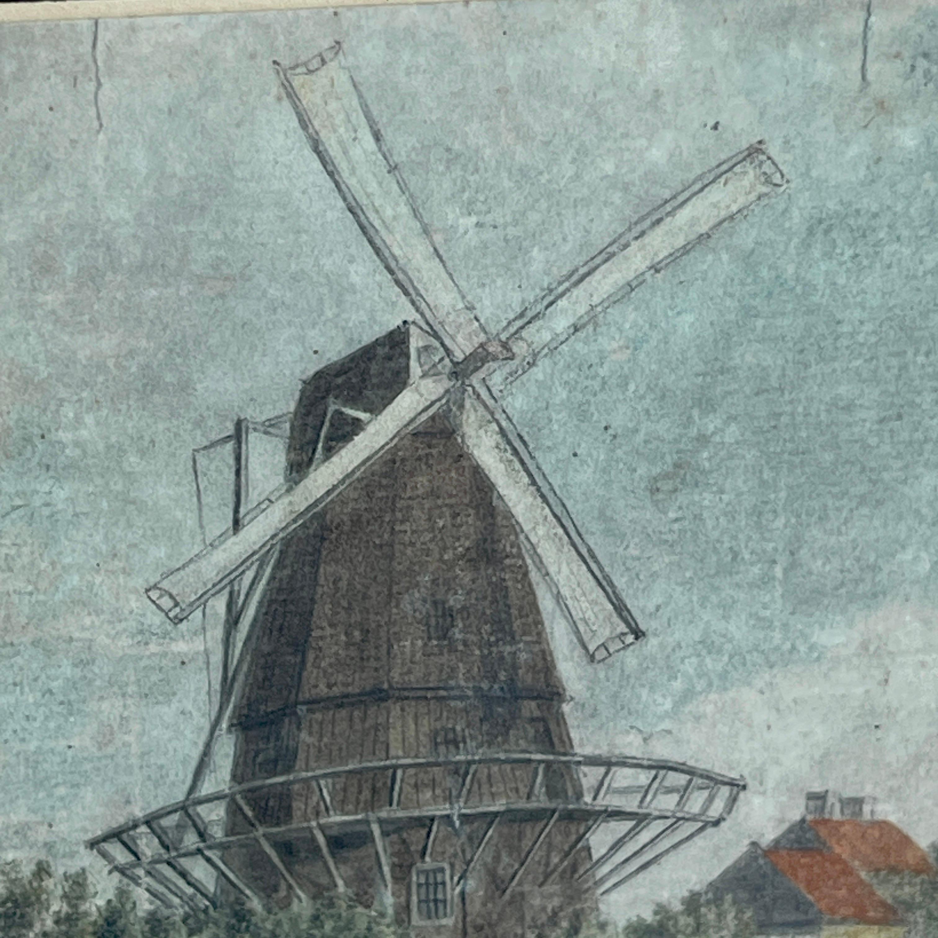 19th Century Gouache Painting of a Copenhagen Windmill, Denmark For Sale 2