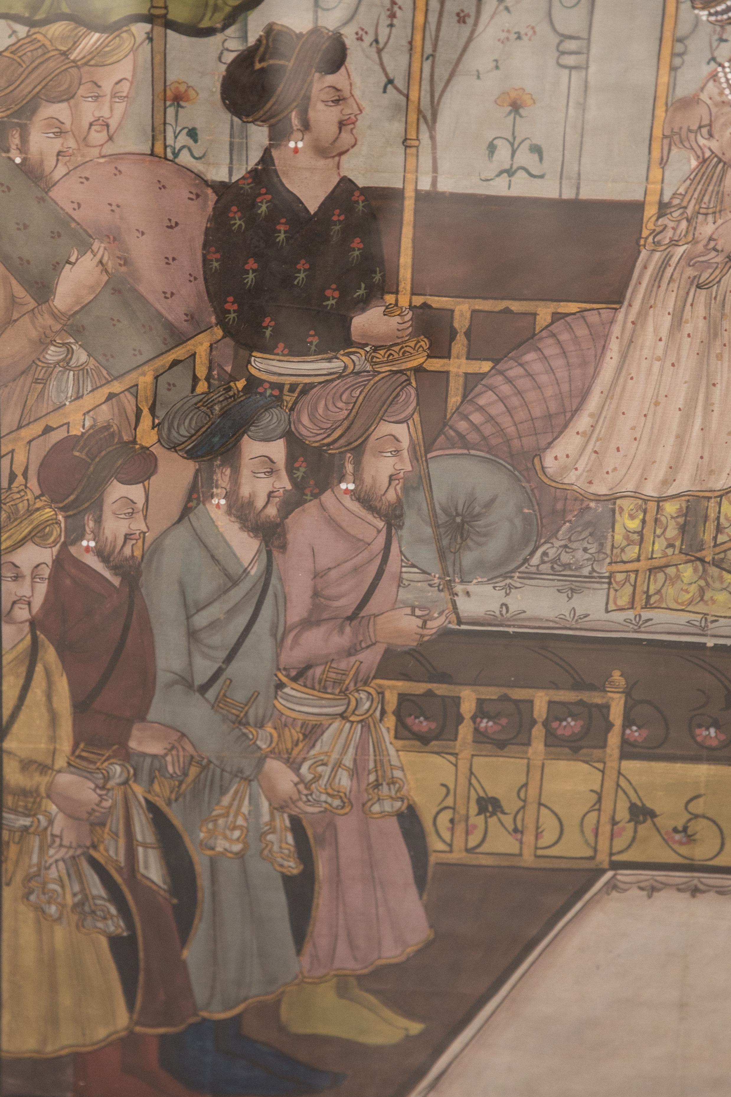 19th Century Gouache Painting of Persian Royal Court Scene In Good Condition In Hudson, NY