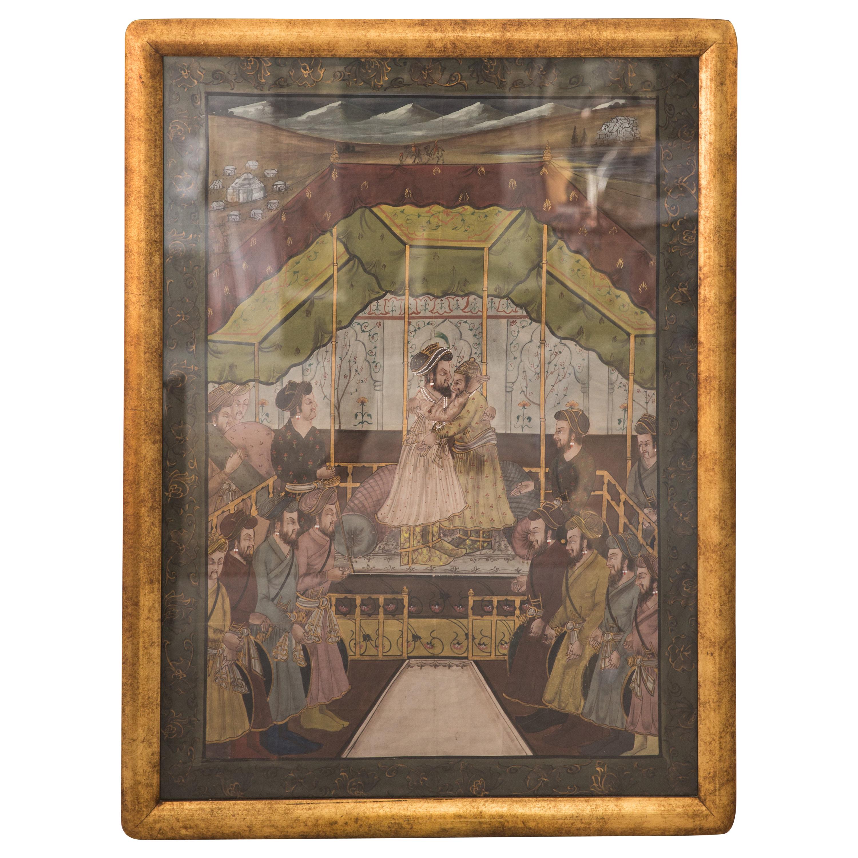 19th Century Gouache Painting of Persian Royal Court Scene