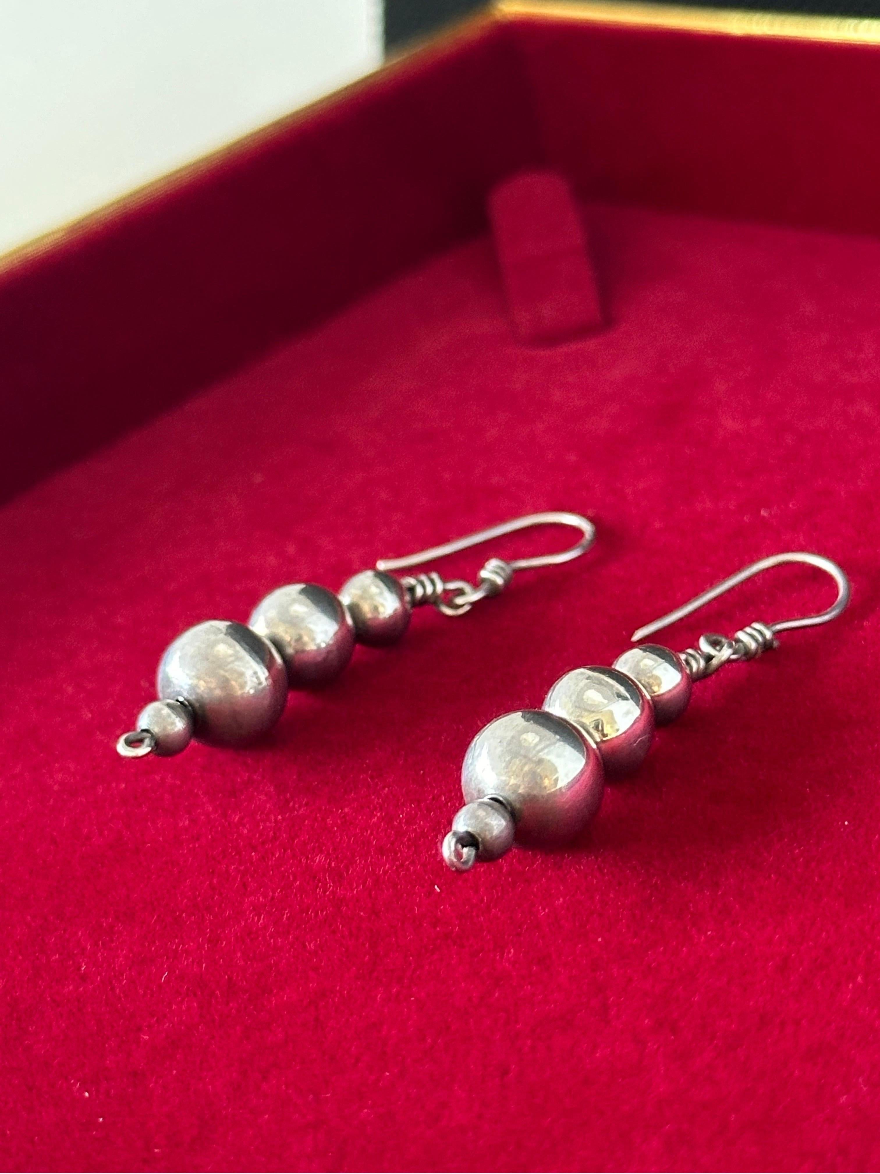 Art Deco 19th Century Graduated Ball Sterling Silver Earrings For Sale